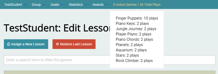 Edit Lessons - Active Games