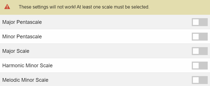 Game Settings - Warning Message