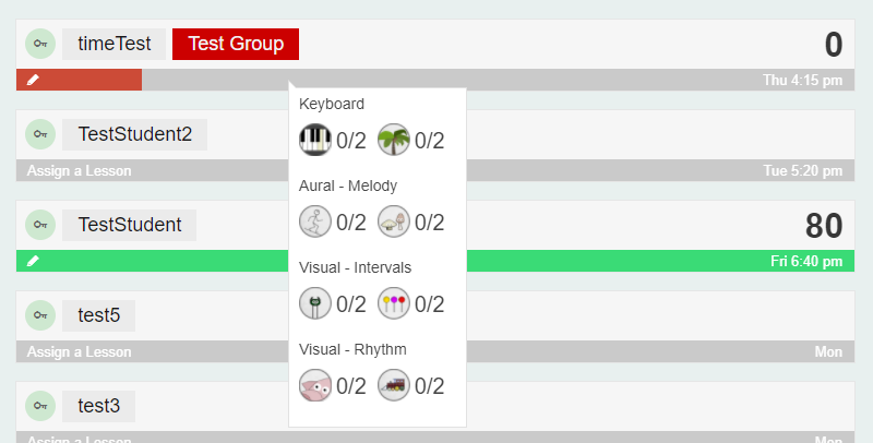 My Students - Game Progress Summary