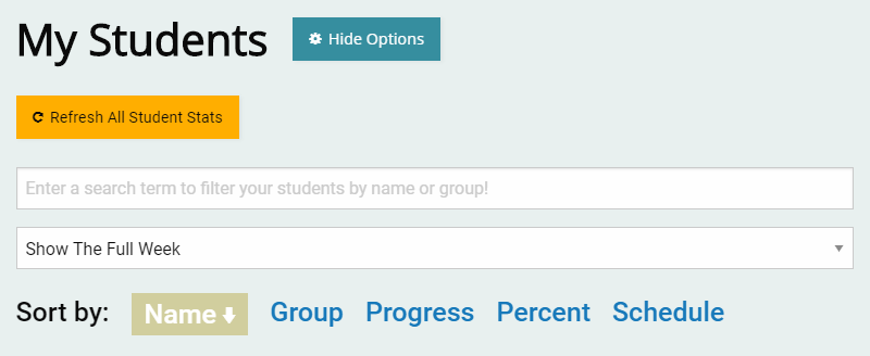 My Student Page Options
