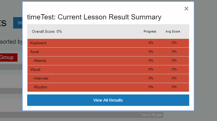 My Students - Current Lesson Results Summary