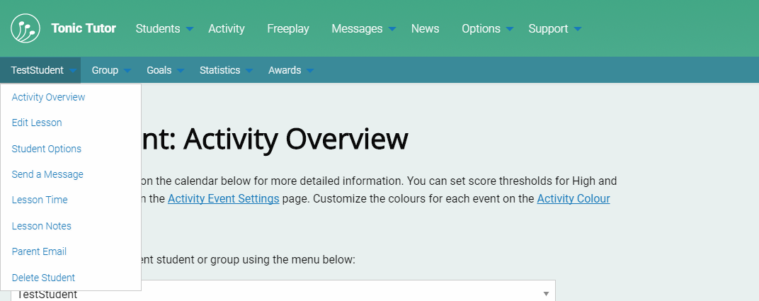 Student Menu Example